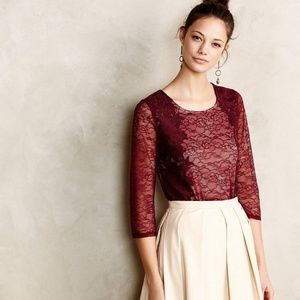 Sunday in Brooklyn Anthro Ardith Maroon Lace Shirt